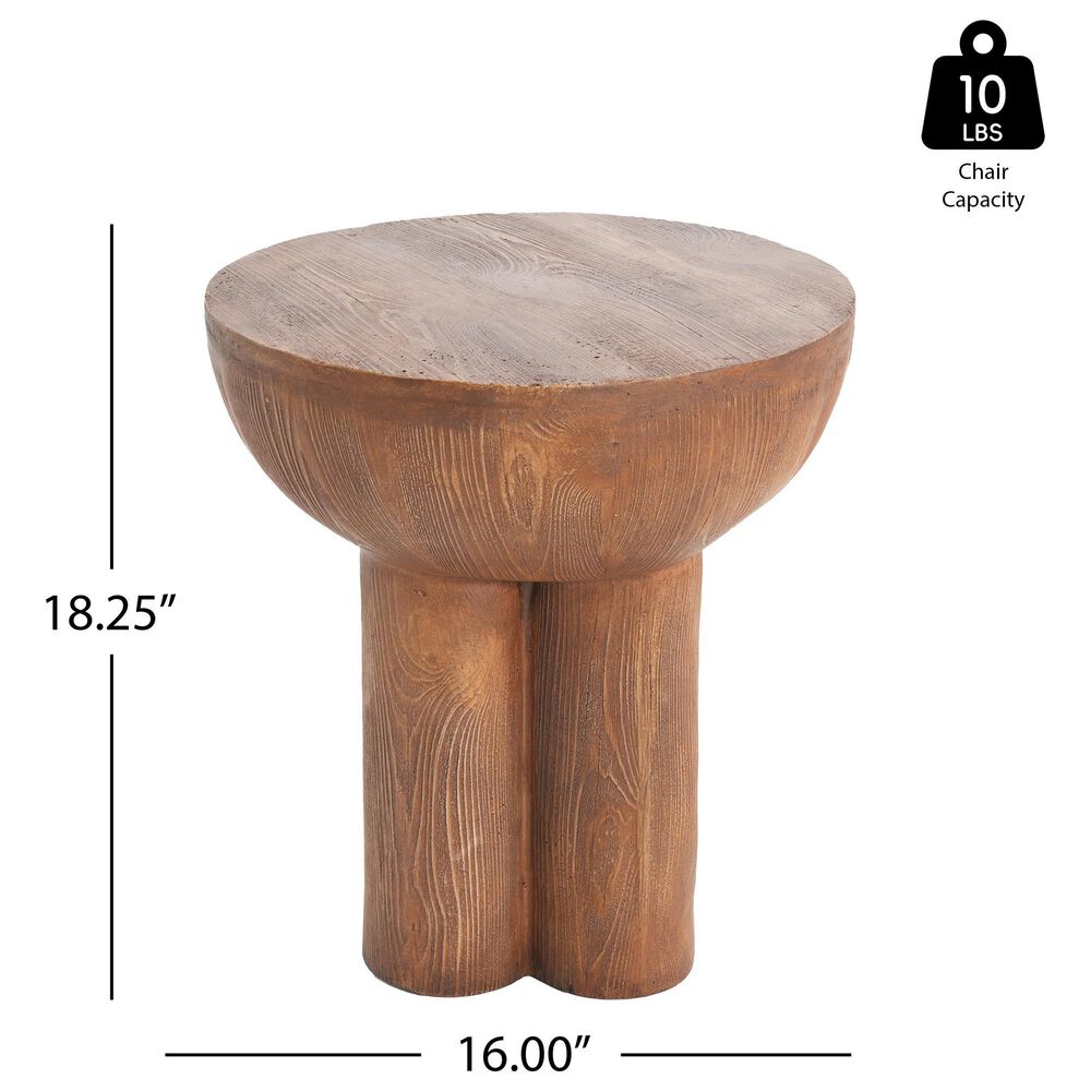 Hearth and Haven Iris Outdoor Round Side Table with 3 Cylindrical Legs in Brown, , large