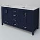 Lexora Home Jacques 60" Double Bathroom Vanity in Navy Blue with 2 cm White Quartz Top and Rectangular Sinks, , large