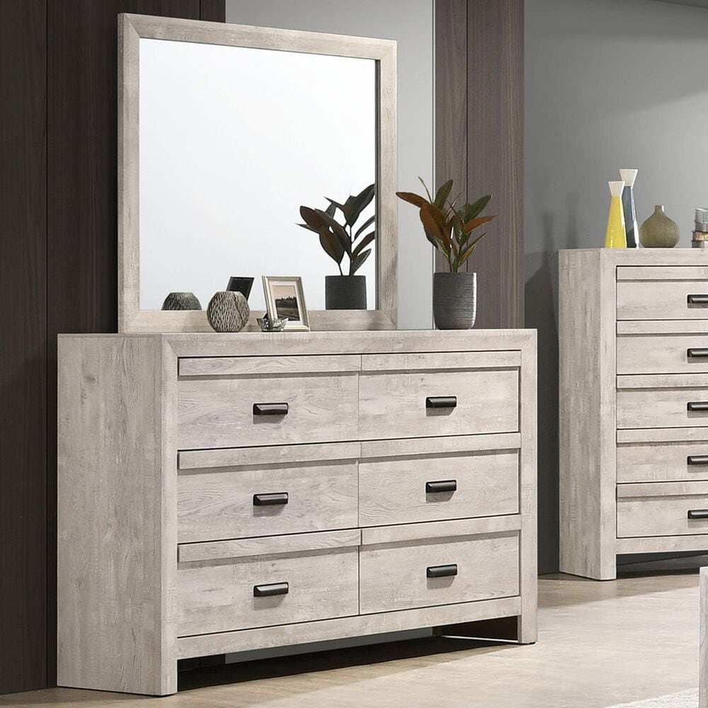 Crown Mark Valor 6-Drawer Dresser and Mirror in Light Gray, , large