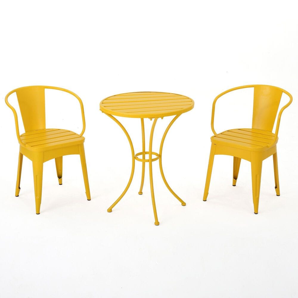 Hearth and Haven Colmar 3-Piece Outdoor Bistro Set in Yellow, , large