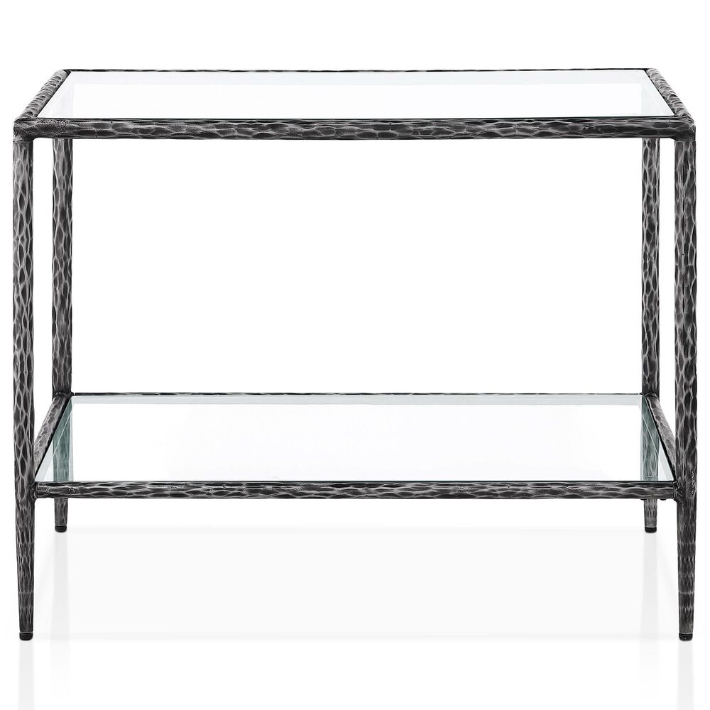 Furniture of America Lalia End Table with Tempered Glass Top and Open Storage Shelf in Gun Metal, , large