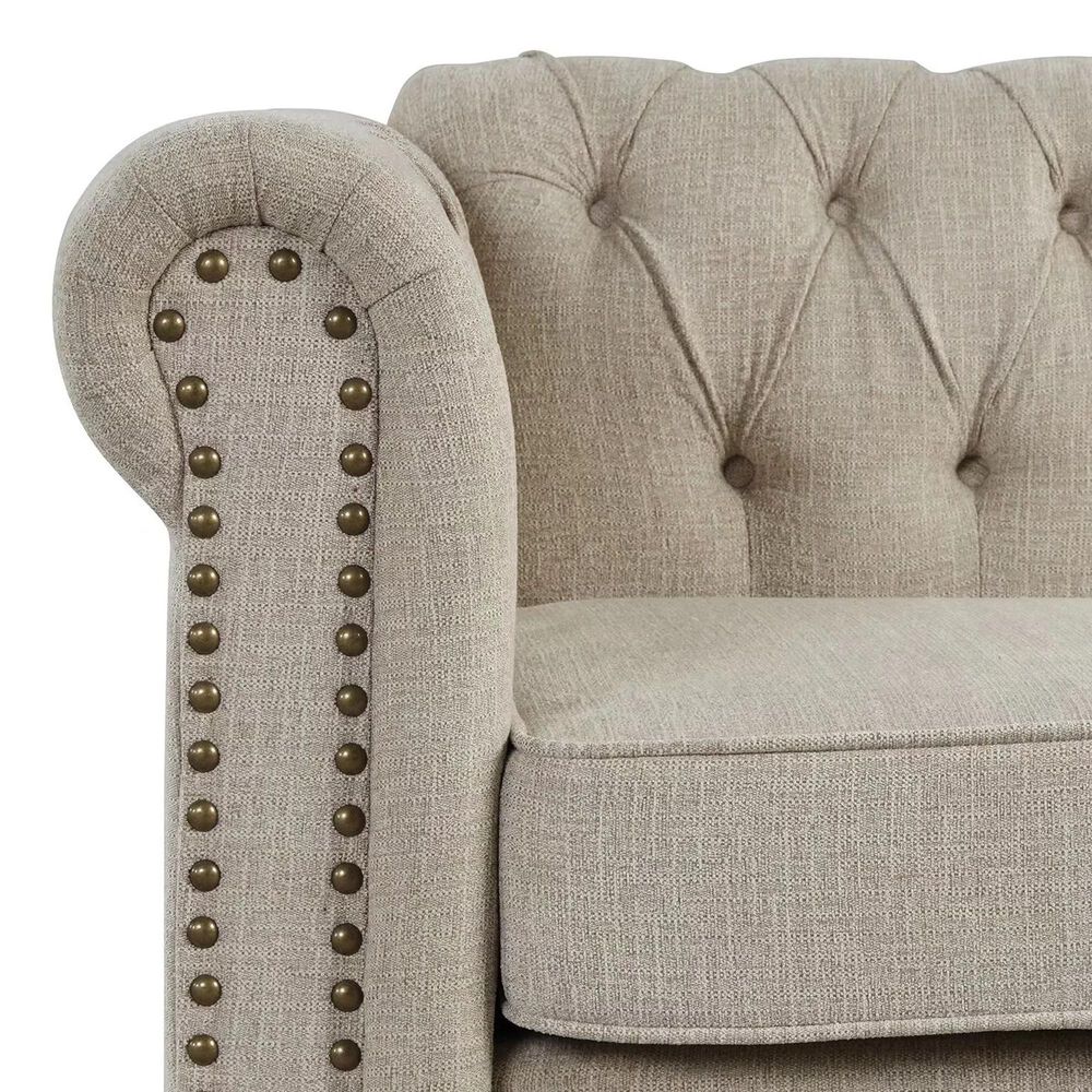 Morden Fort Chesterfield 2-Piece Stationary Linen Chair and Sofa Set in Beige, , large