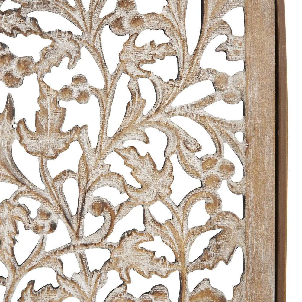 Maple and Jade 36&quot; x 15&quot; Floral Arched Wall Decor with Intricate Carvings in Brown and Whitewashed &#40;Set of 2&#41;, , large