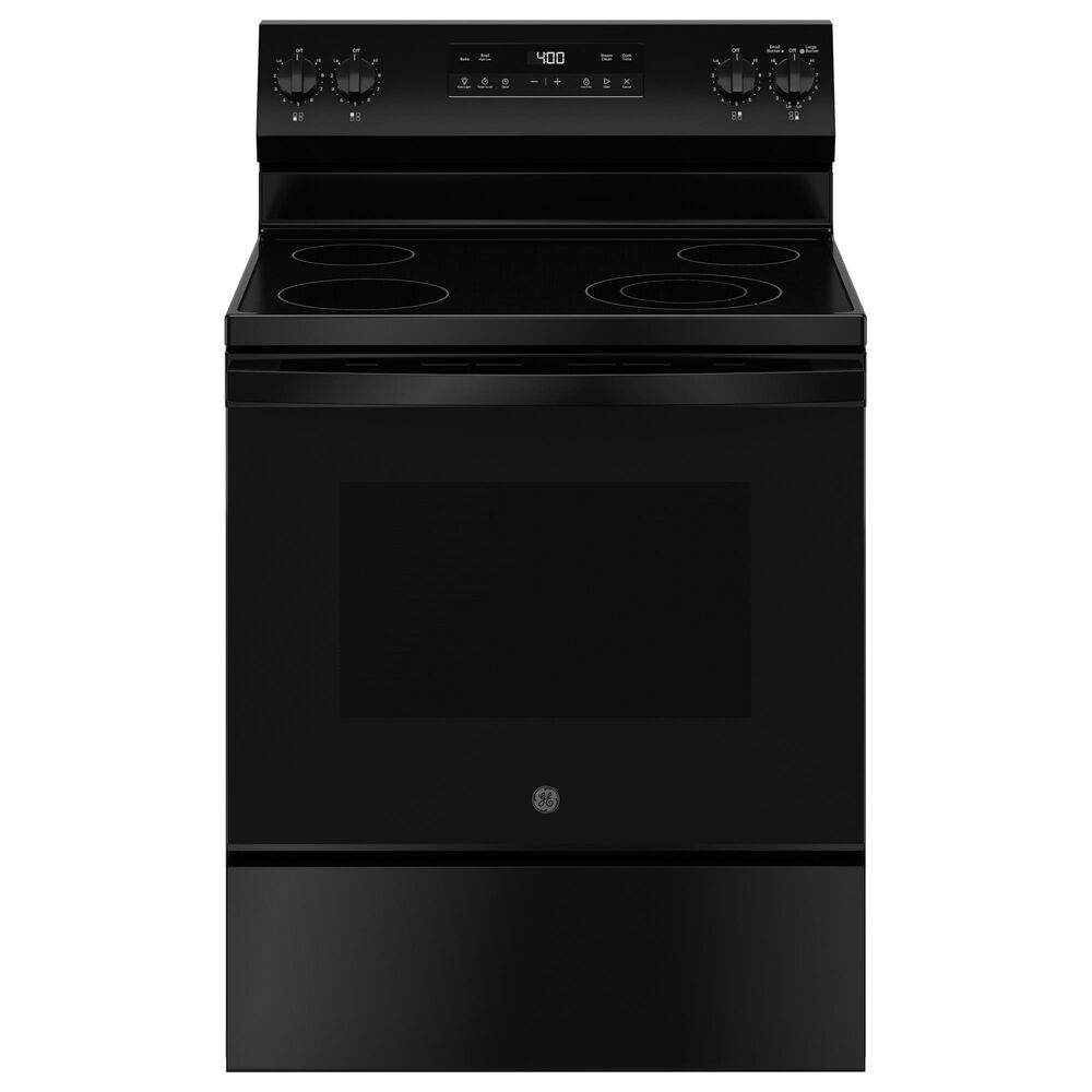 GE Appliances 30" Freestanding Electric Range with Steam Clean in Black, , large
