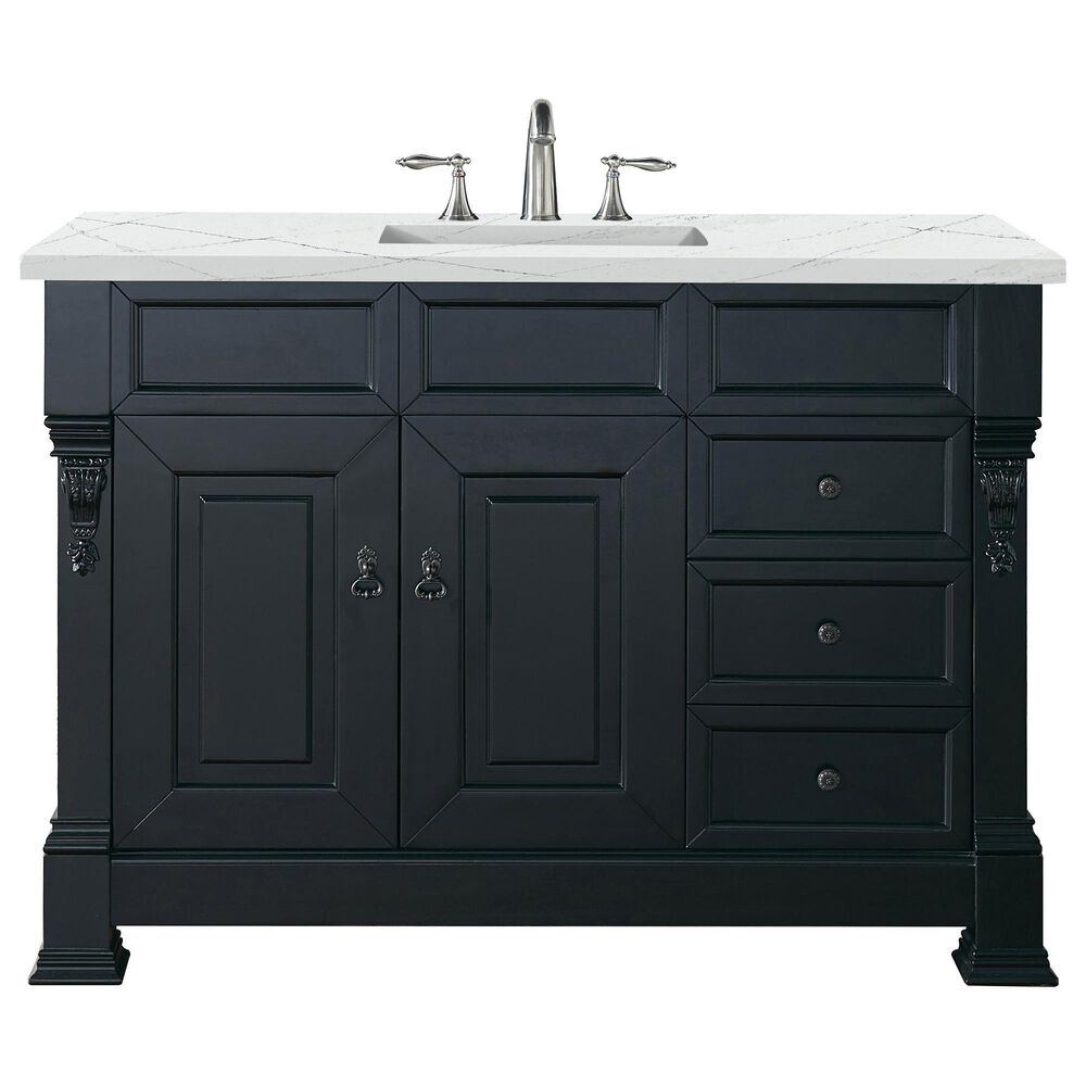 James Martin Vanities Brookfield 48" Single Bathroom Vanity in Antique Black with 3 cm Ethereal Noctis Quartz Top and Rectangle Sink, , large