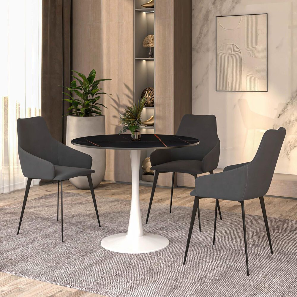 Leisuremod Leisuremod Bristol 31 round dining table White base with Black Sintered stone Top, , large