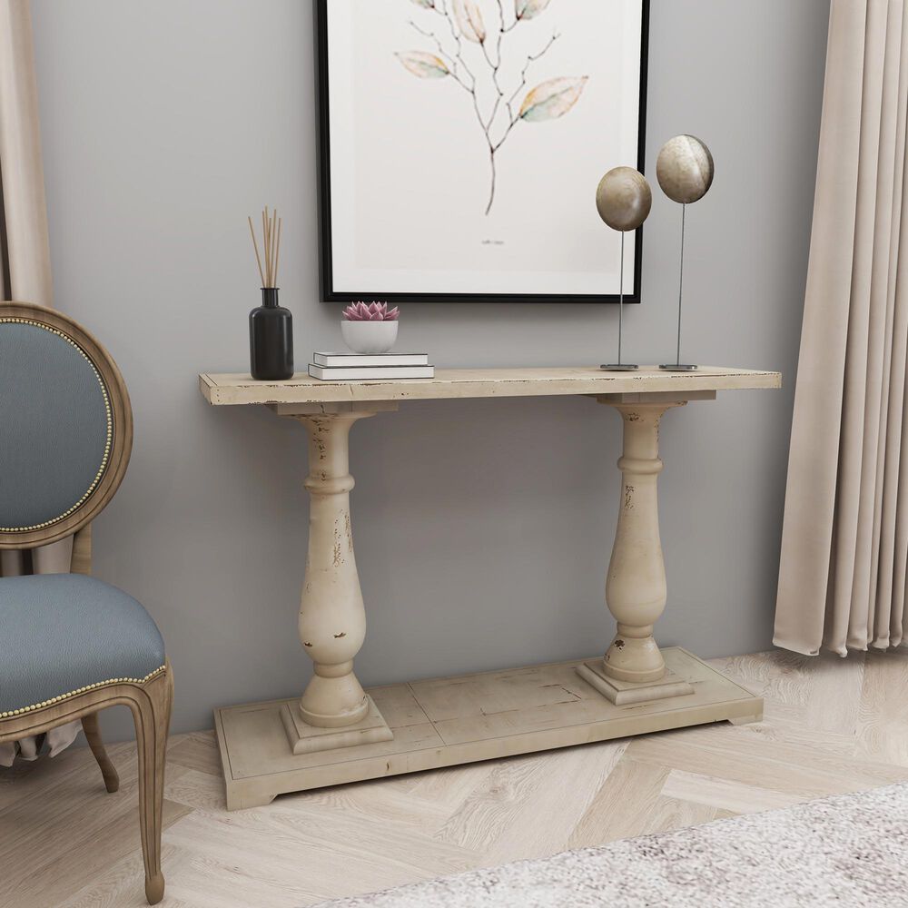 Uma Enterprises Farmhouse Pedestal Console Table in White, , large