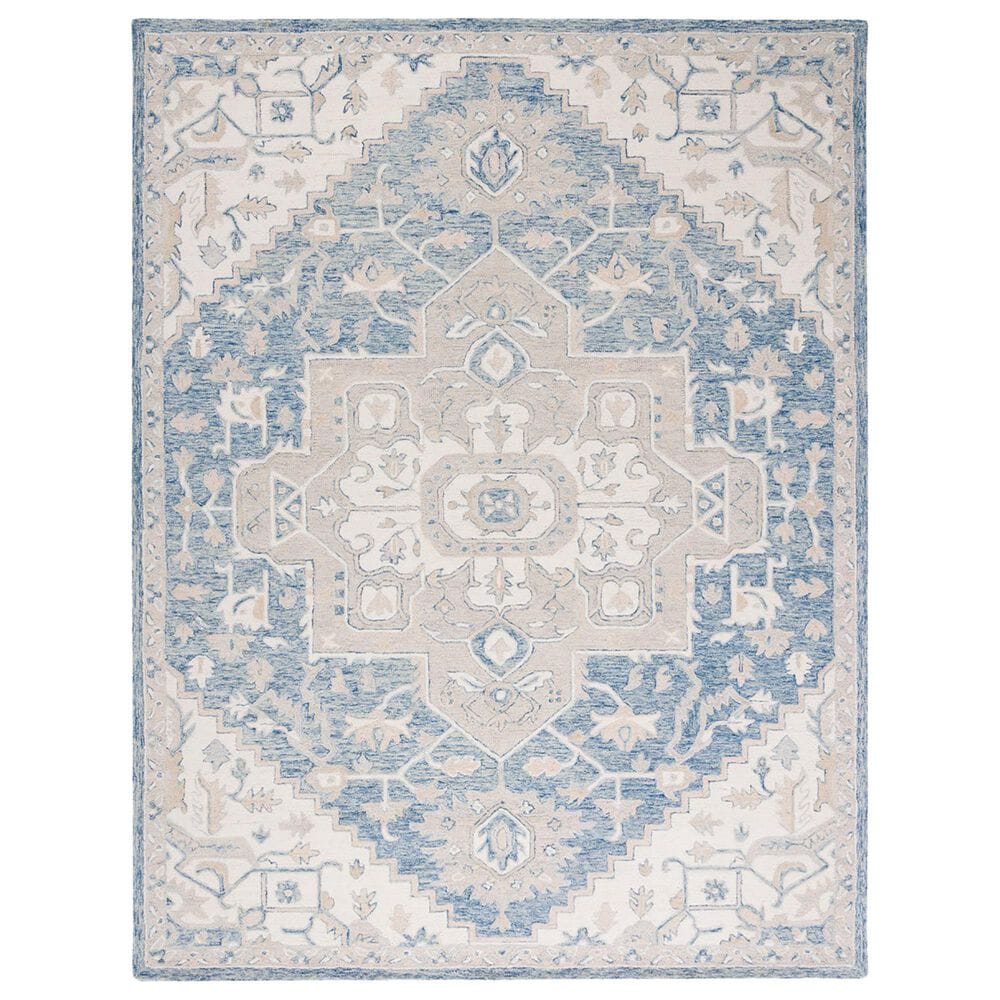 Safavieh Micro-Loop MLP503M 9" x 12" Blue and Ivory Area Rug, , large