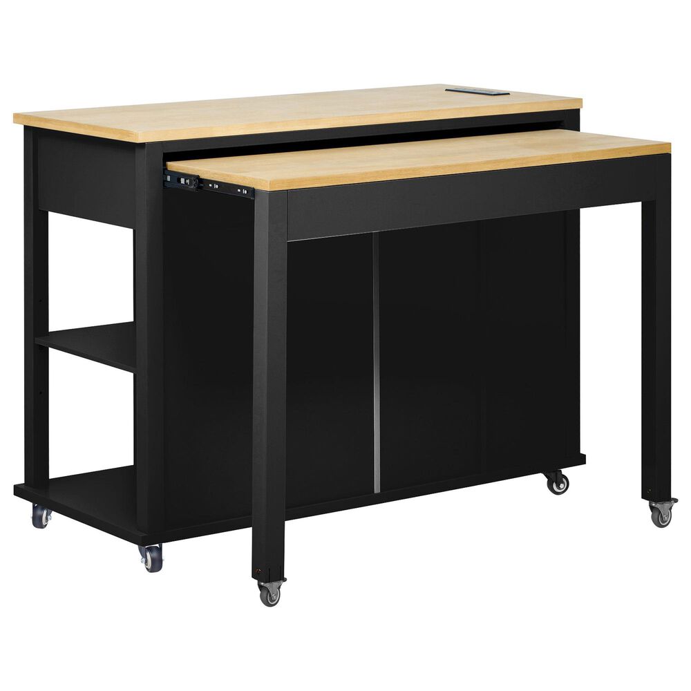 HOMLUX 47" Kitchen Island with Extendable Dining Table in Black, , large