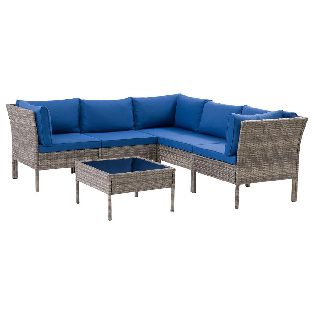 CorLiving Parksville 6-Piece Patio Sectional Set in Blended Grey/Oxford Blue, , large