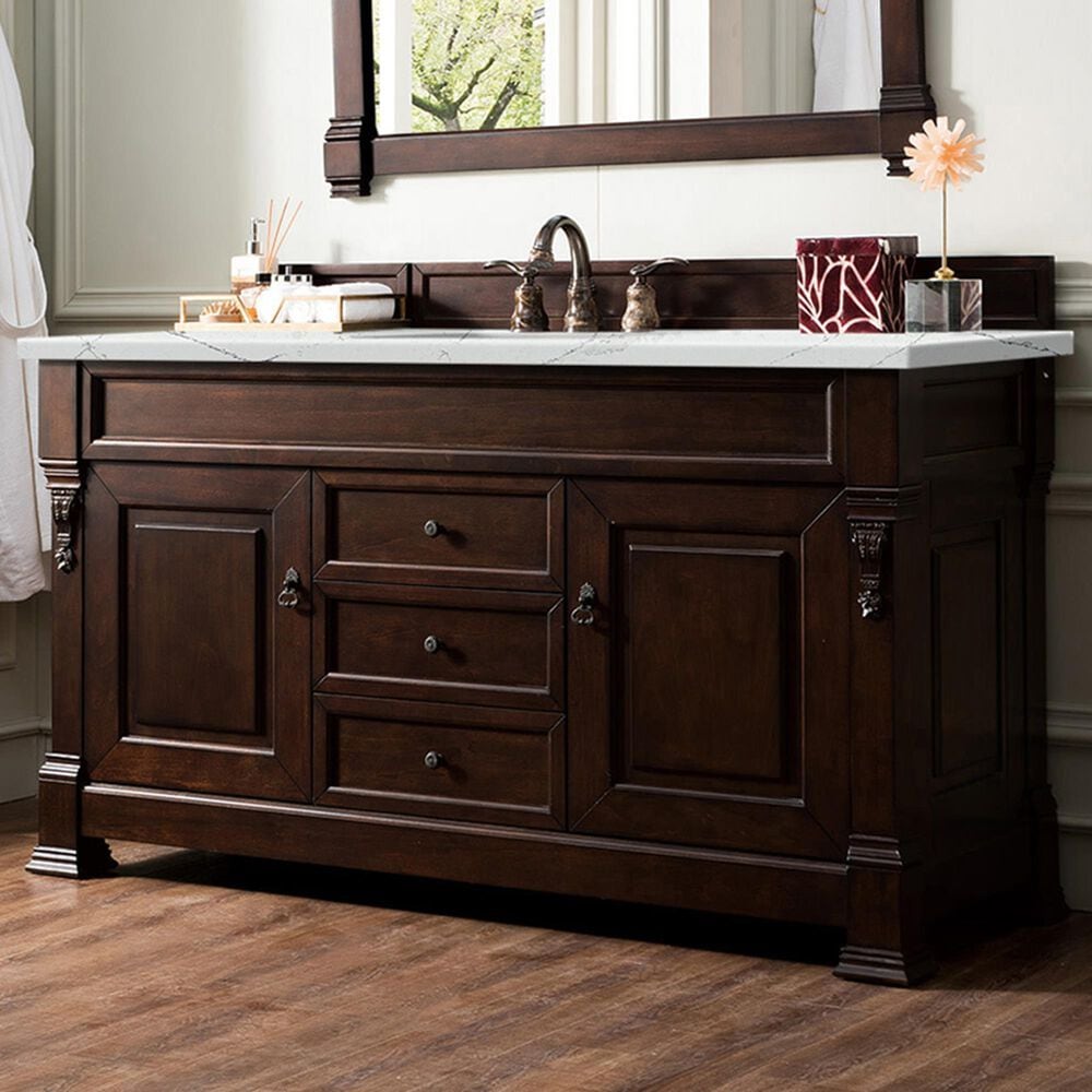 James Martin Vanities Brookfield 60&quot; Single Bathroom Vanity in Burnished Mahogany with 3 cm Ethereal Noctis Quartz Top and Rectangle Sink, , large