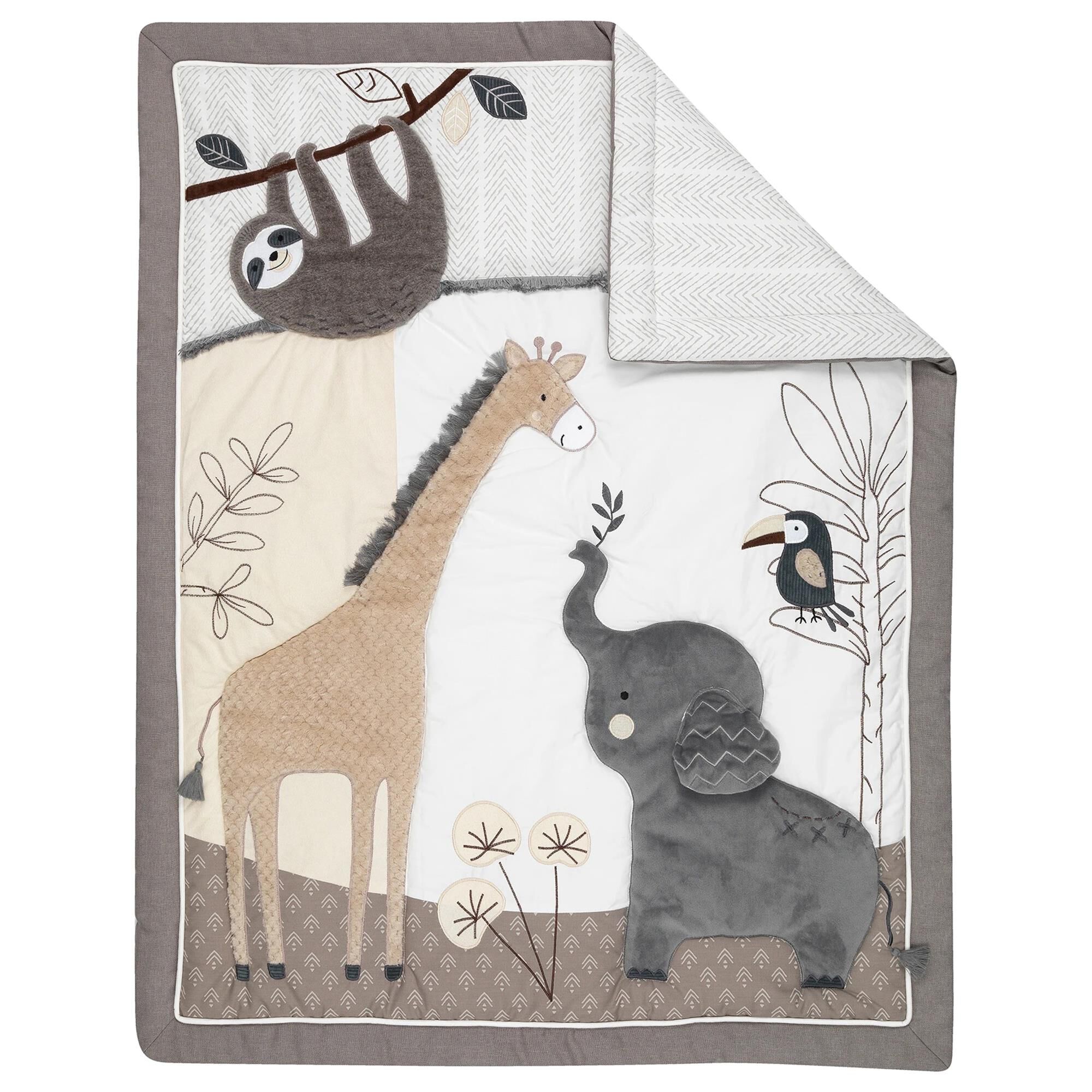 Lambs and Ivy Baby Jungle Animals 4 Piece Crib Bedding Set in Gray White and Taupe Nebraska Furniture Mart