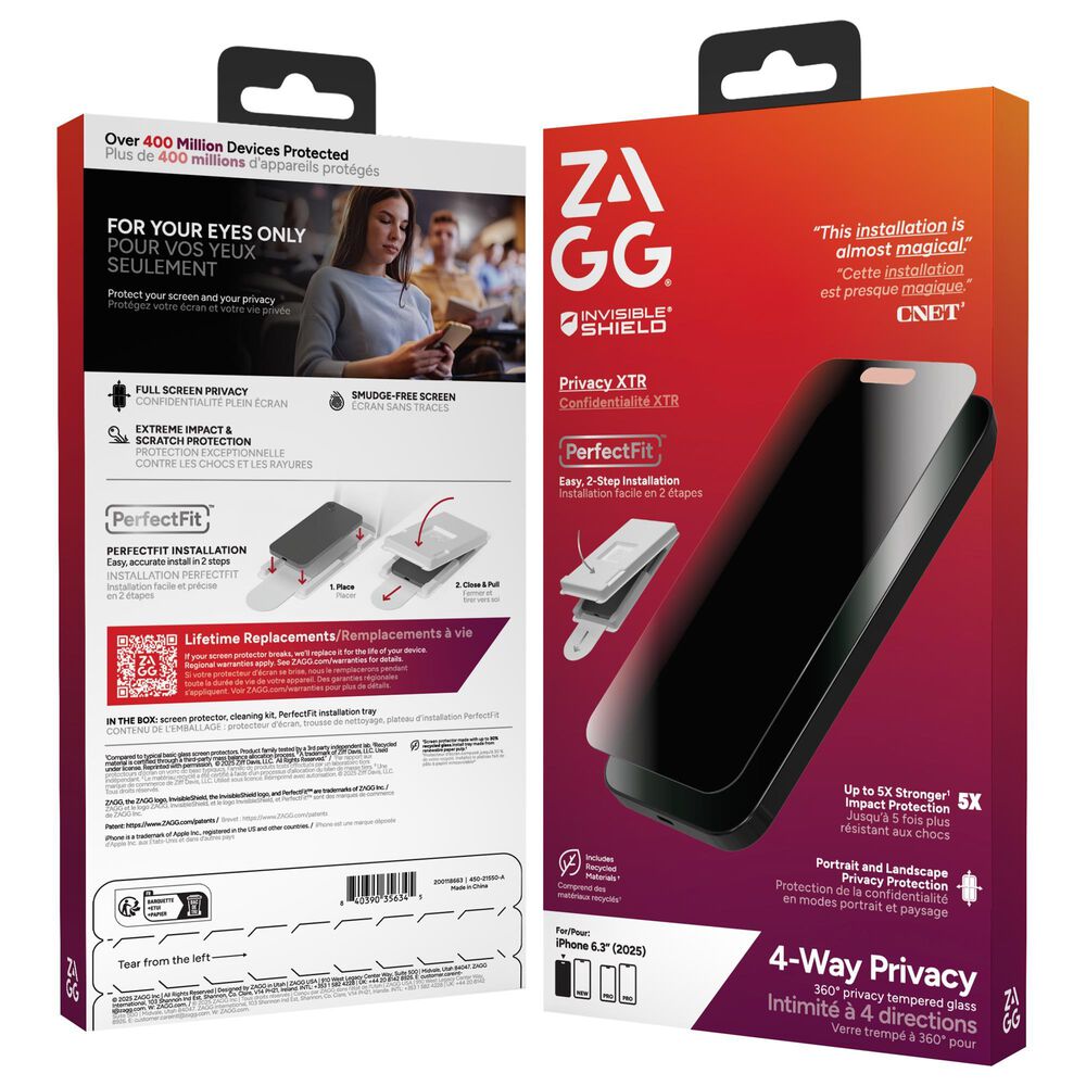 Zagg InvisibleShield XTR Privacy Glass Screen Protector for Apple iPhone 17 in Clear, , large