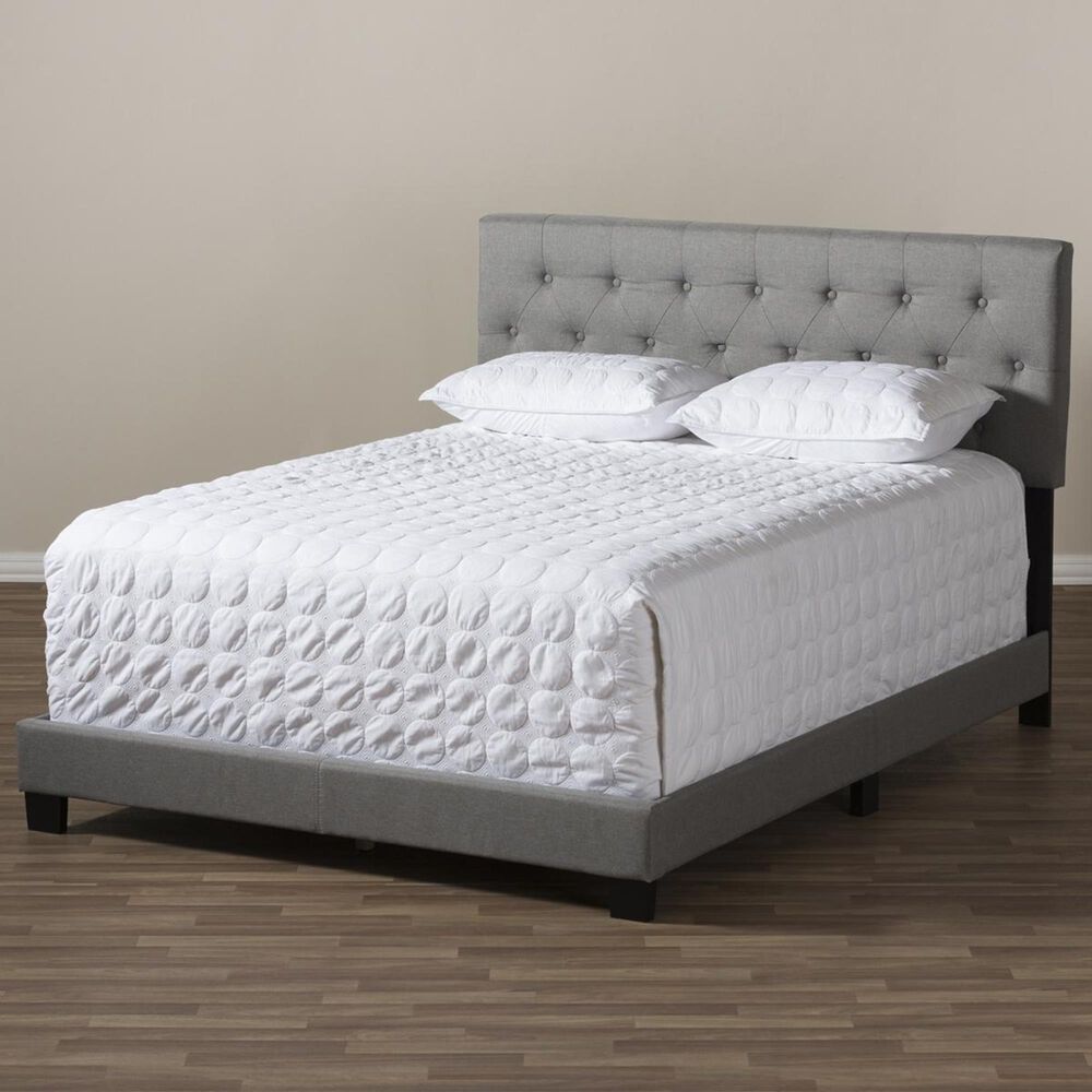 Baxton Studio Cassandra Upholstered Queen Bed in Light Grey, , large