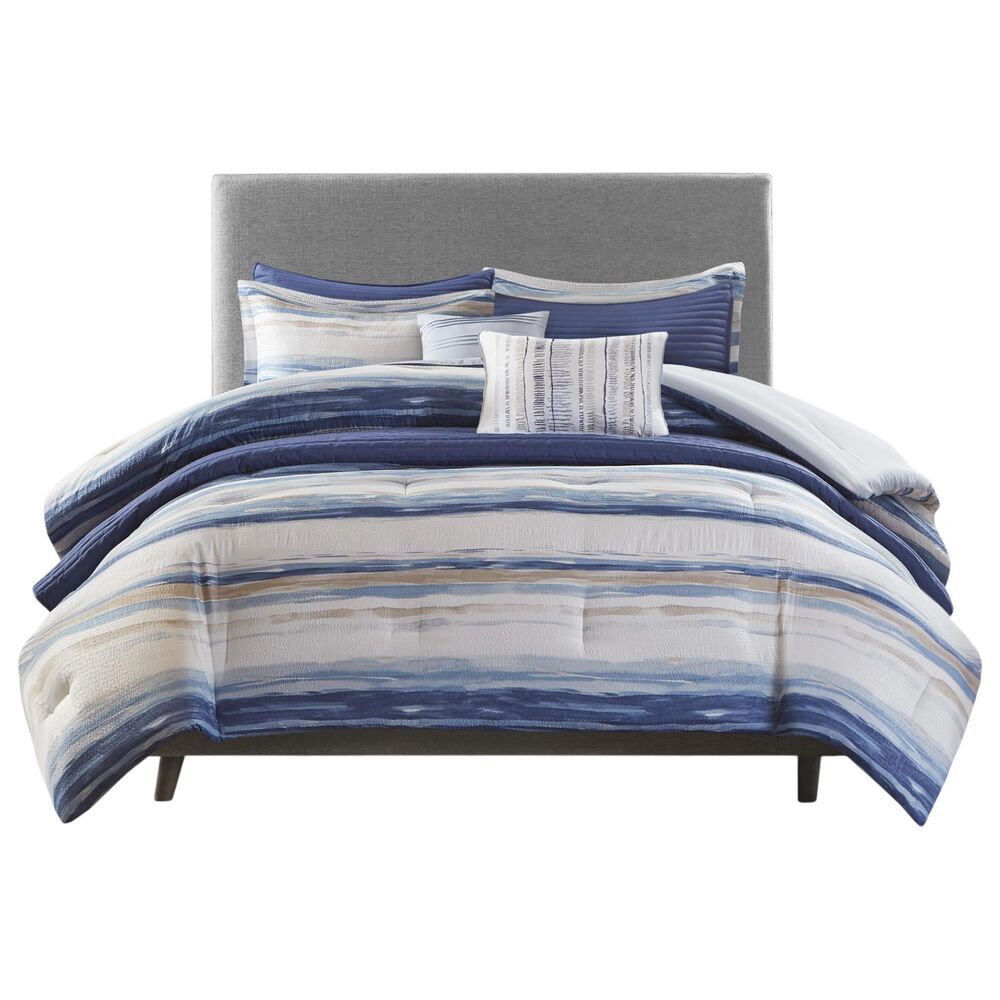 Hampton Park Marina 8-Piece Full/Queen Printed Seersucker Comforter and Quilt Set in Blue, , large