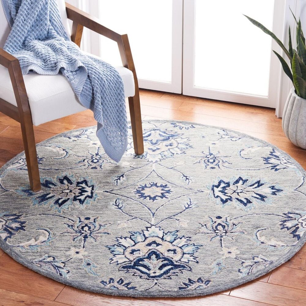 Safavieh Micro-Loop MLP387F 5&#39; Round Gray and Blue Area Rug, , large