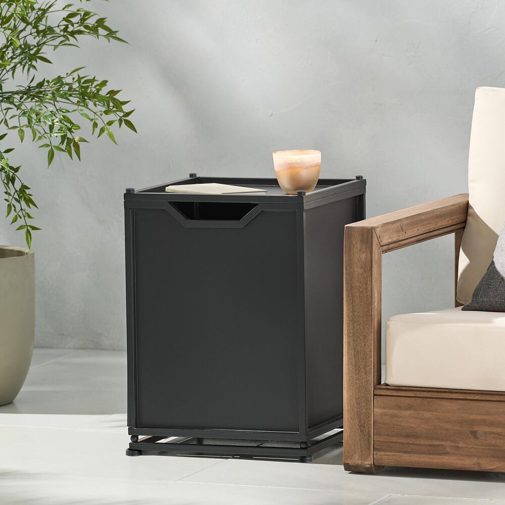 Hearth and Haven Outdoor Metal Tank Holder Side Table with Door in Matte Black, , large