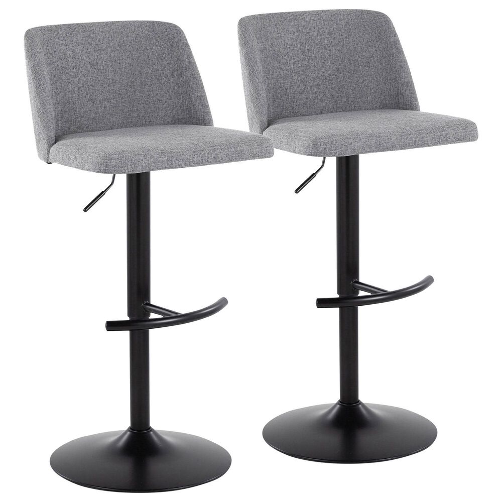 LumiSource Toriano Swivel Adjustable Bar Stool with Grey Fabric Upholstery in Black (Set of 2), , large