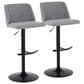 LumiSource Toriano Swivel Adjustable Bar Stool with Grey Fabric Upholstery in Black (Set of 2), , large