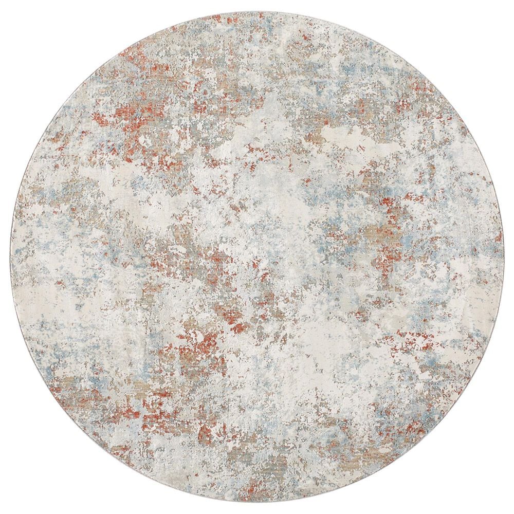 Surya Brunswick 7"10" Round Cream, Taupe, Blue, Dusty Coral, Olive and Tan Area Rug, , large