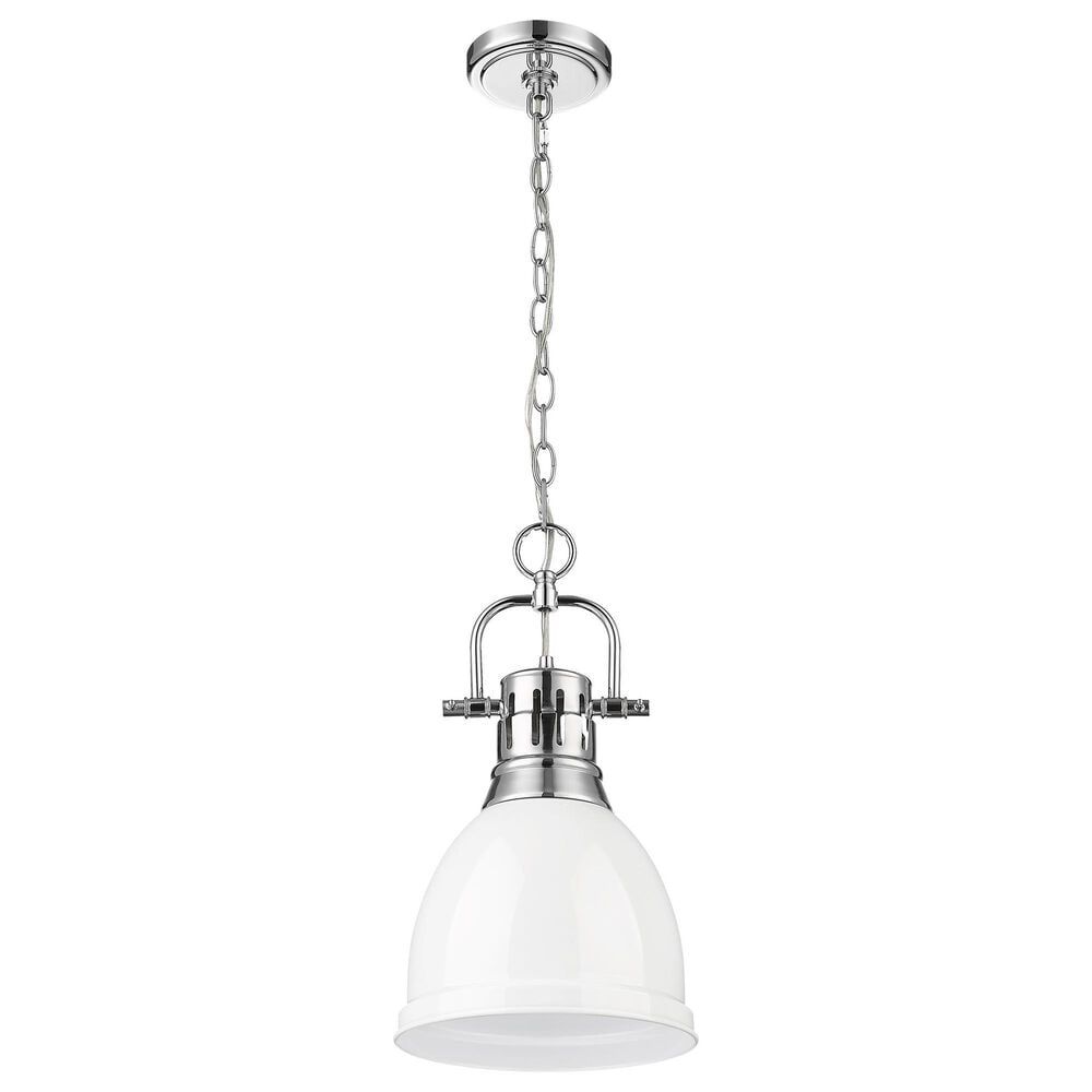 Golden Lighting Duncan 1-Light Small Pendant with Chain and White Shade in Chrome, , large