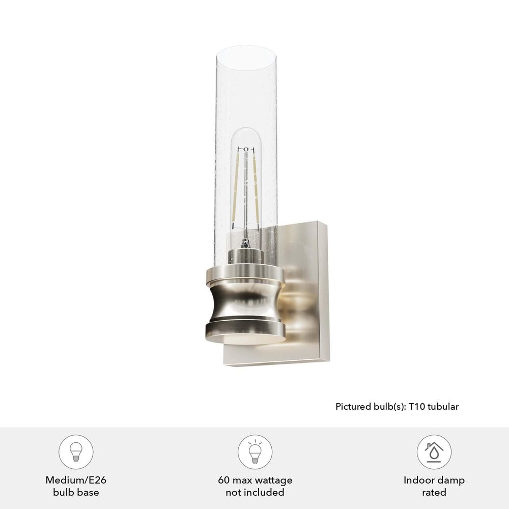 Hunter Lenlock 1-Light Wall Sconce with Seeded Shade in Brushed Nickel, , large