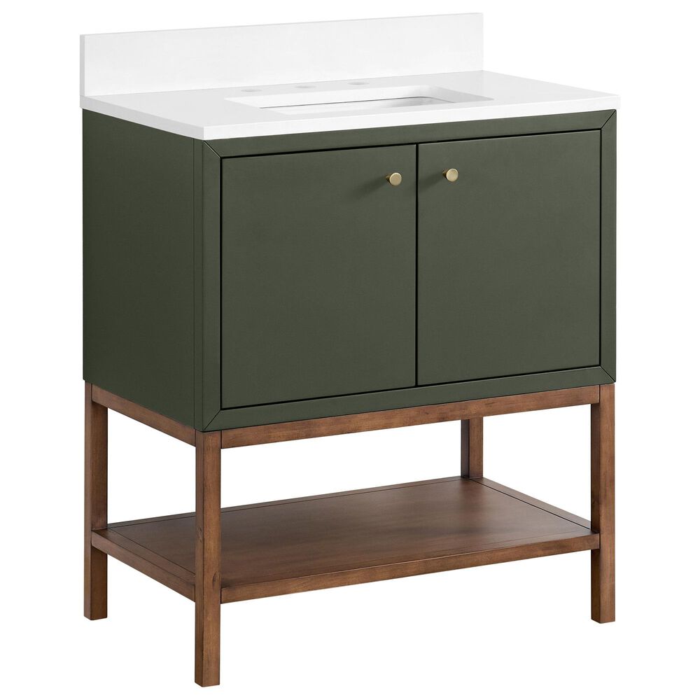 37B Isadore 30" Single Bathroom Vanity Cabinet in Deep Olive Green and White Composite Stone Top and Backsplash, , large