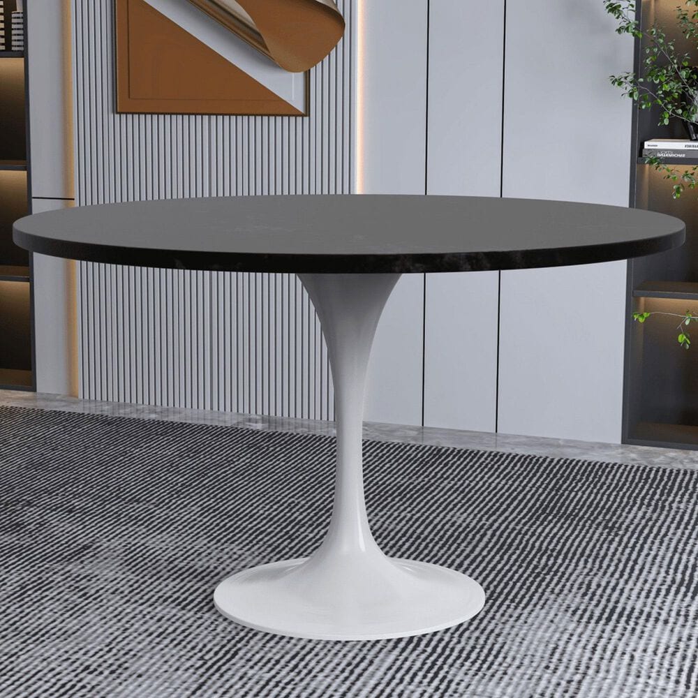 Leisuremod LeisureMod Verve Collection 48 Round Dining Table, White Base with Black MDF Top, , large