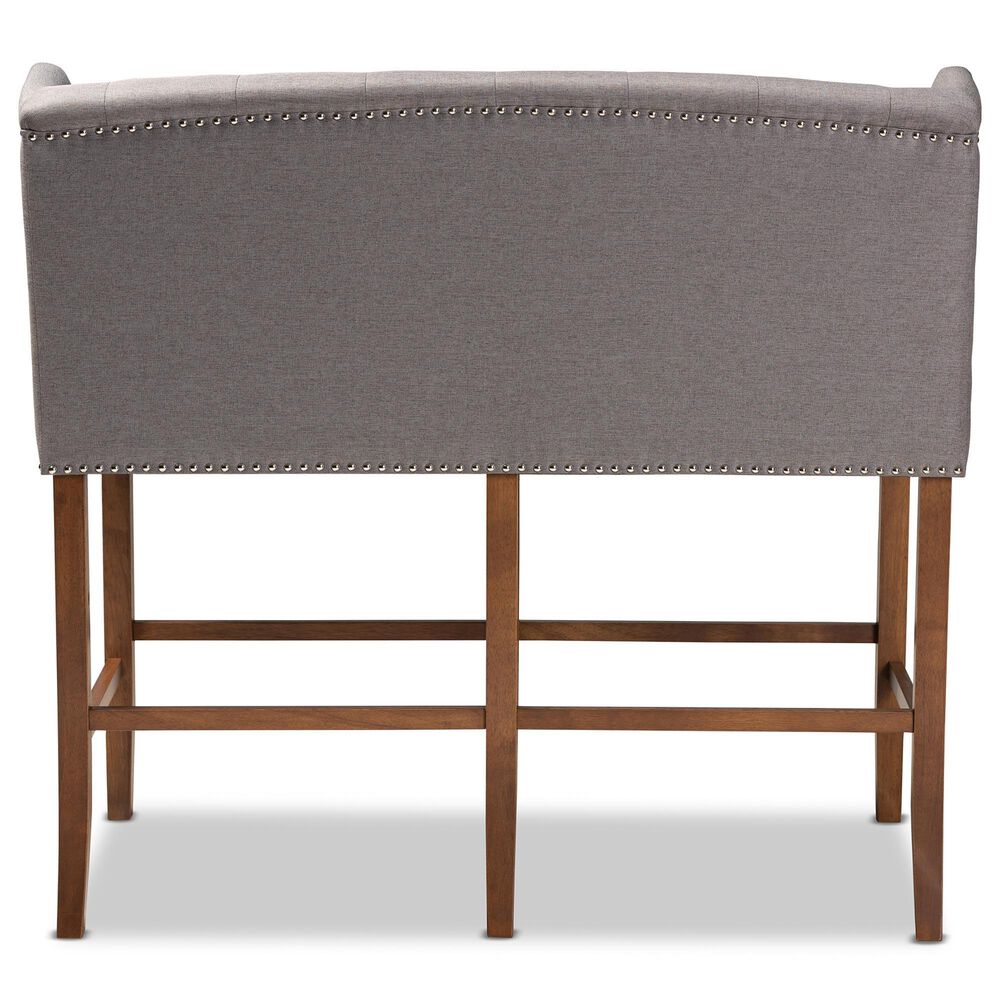 Baxton Studio Alira Bar Stool Bench with Grey Cushion in Walnut, , large