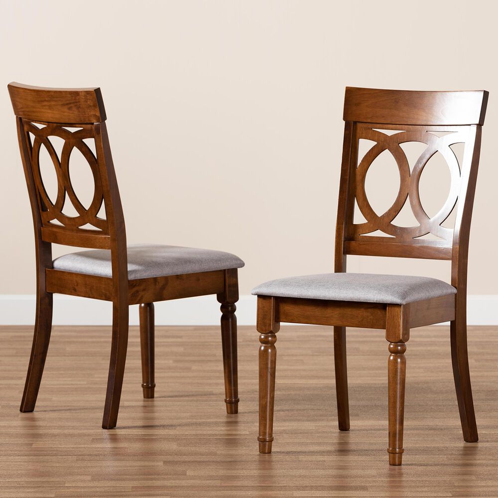 Baxton Studio Lucie Dining Chair in Grey/Walnut Brown (Set of 2), , large