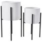Creative Coop 2-Piece Modern Boho Embossed Metal Planter with Stand Set in White and Black, , large
