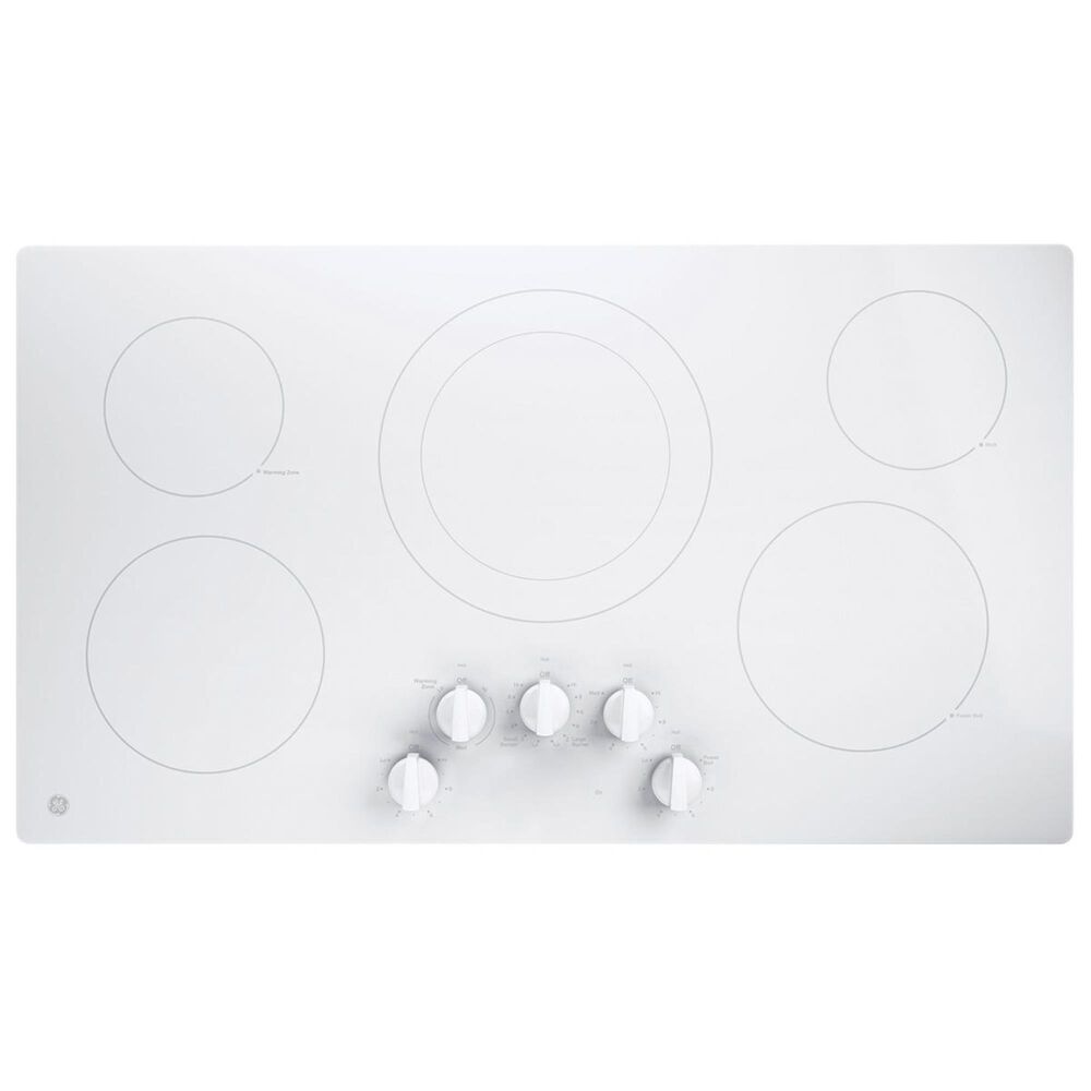 GE Appliances 36" Built-In Knob Control Electric Cooktop in White, , large