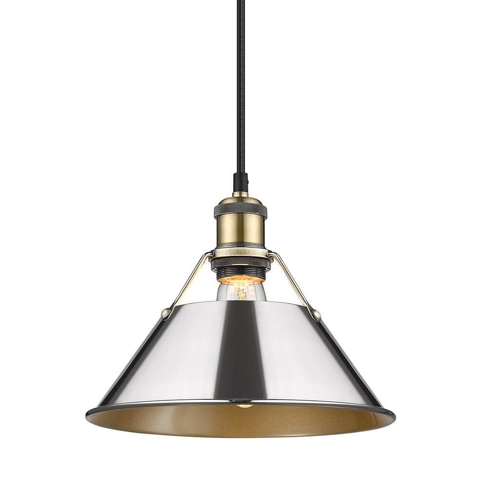 Golden Lighting Orwell 1-Light Medium Pendant with Chrome Shade in Aged Brass, , large