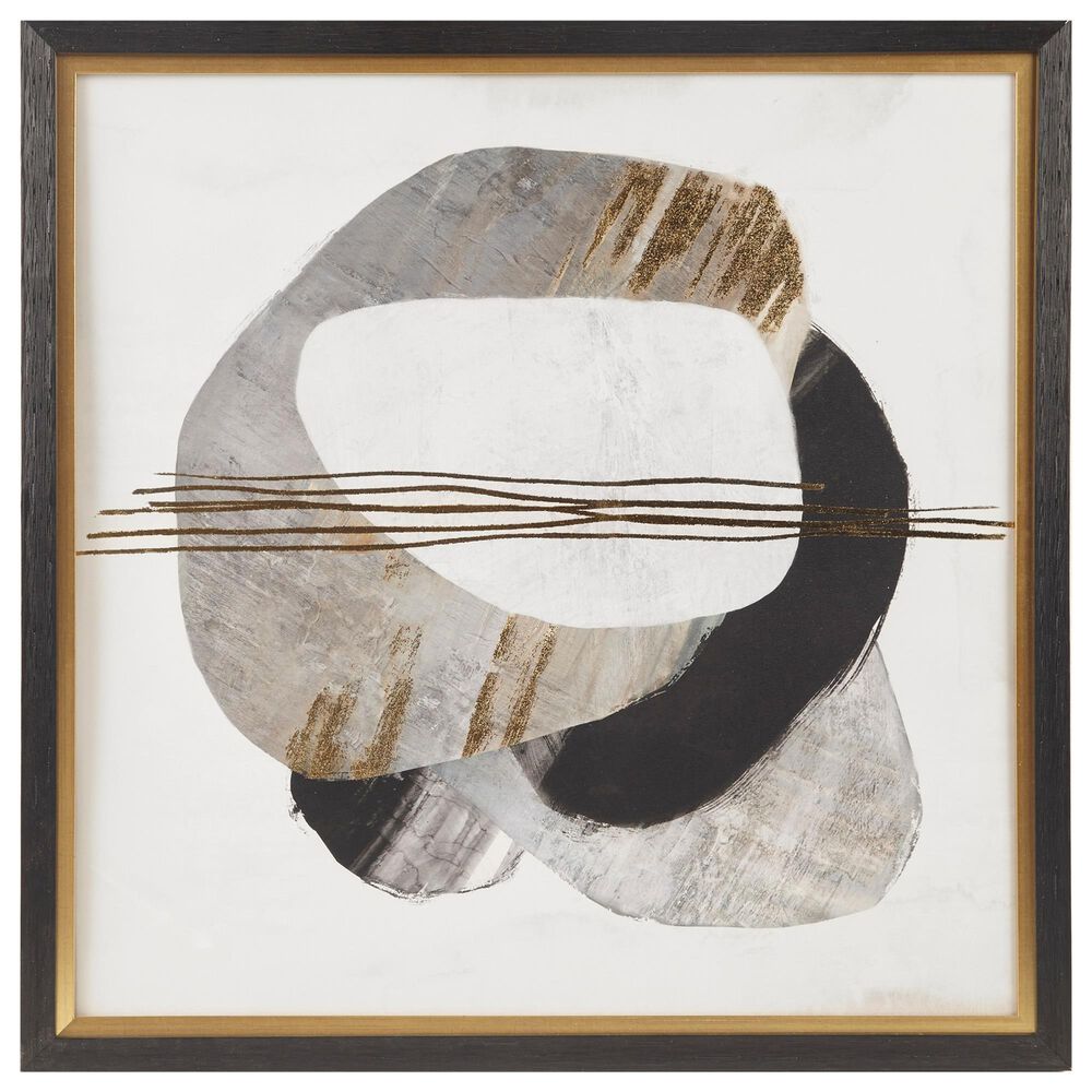 Hampton Park Auric Beam 30" x 30" Abstract Framed Canvas Wall Art in Black, Grey and Gold, , large