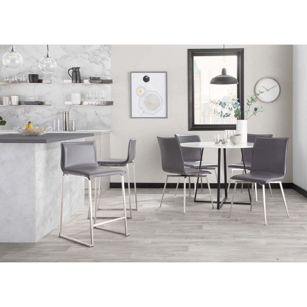 Lumisource Mason Swivel Side Chair with Grey Upholstered in Brushed Stainless Steel (Set of 2), , large