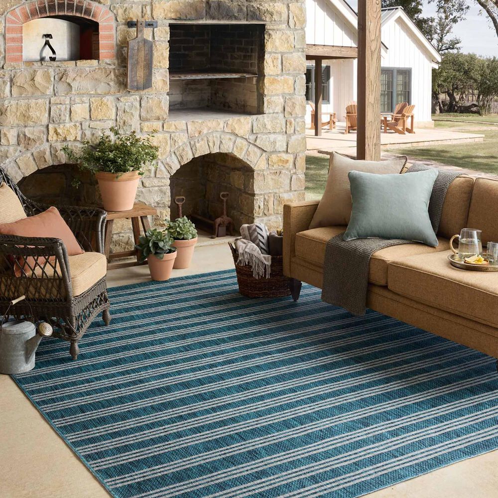 Loloi Easton Teal and Fog 4&#39; x 6&#39; Indoor/Outdoor Area Rug, , large