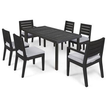 Hearth and Haven 7-Piece Outdoor Expandable Dining Set with Light Grey Cushions in Dark Grey, , large