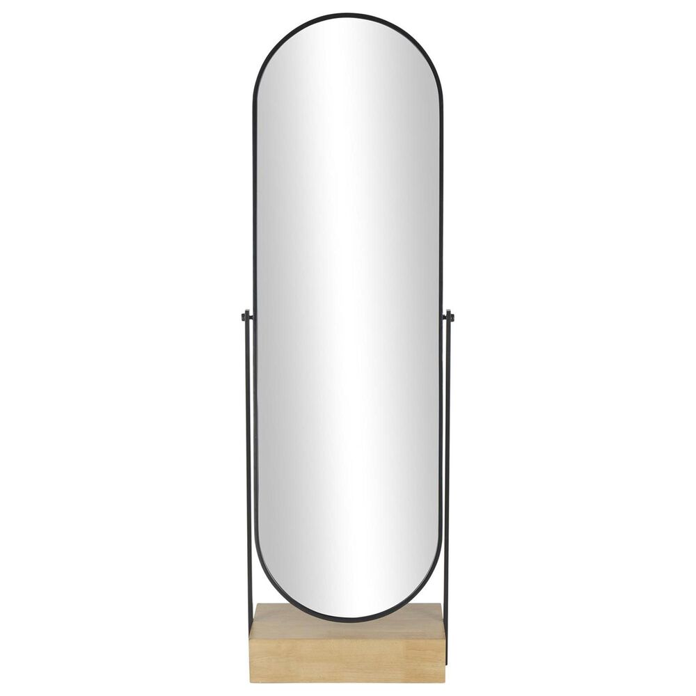Maple and Jade 67" Oval Floor Mirror with Wood Base in Black and Brown, , large