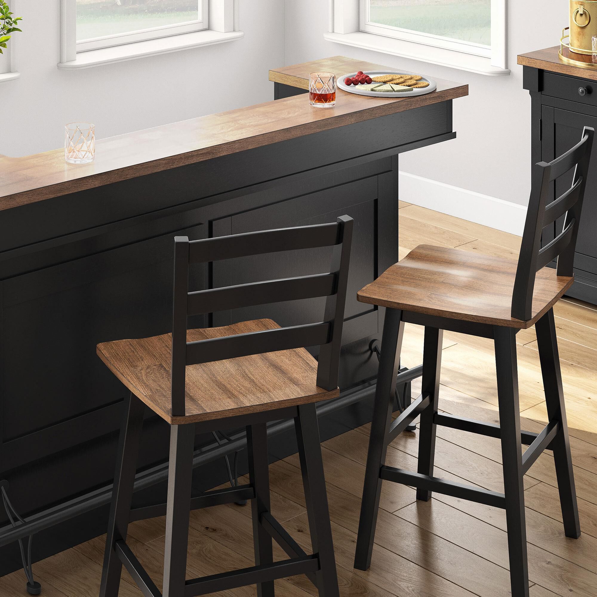 Ashley Wildenauer Swivel Bar Stool in Brown and Satin Black