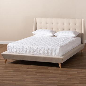 Baxton Studio Naya King Upholstered Wingback Platform Bed in Beige, , large