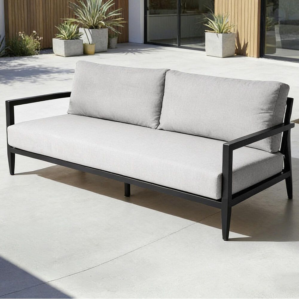Hearth and Haven Modern Outdoor Bench Sofa with Cast Silver Cushion in Ember Black, , large