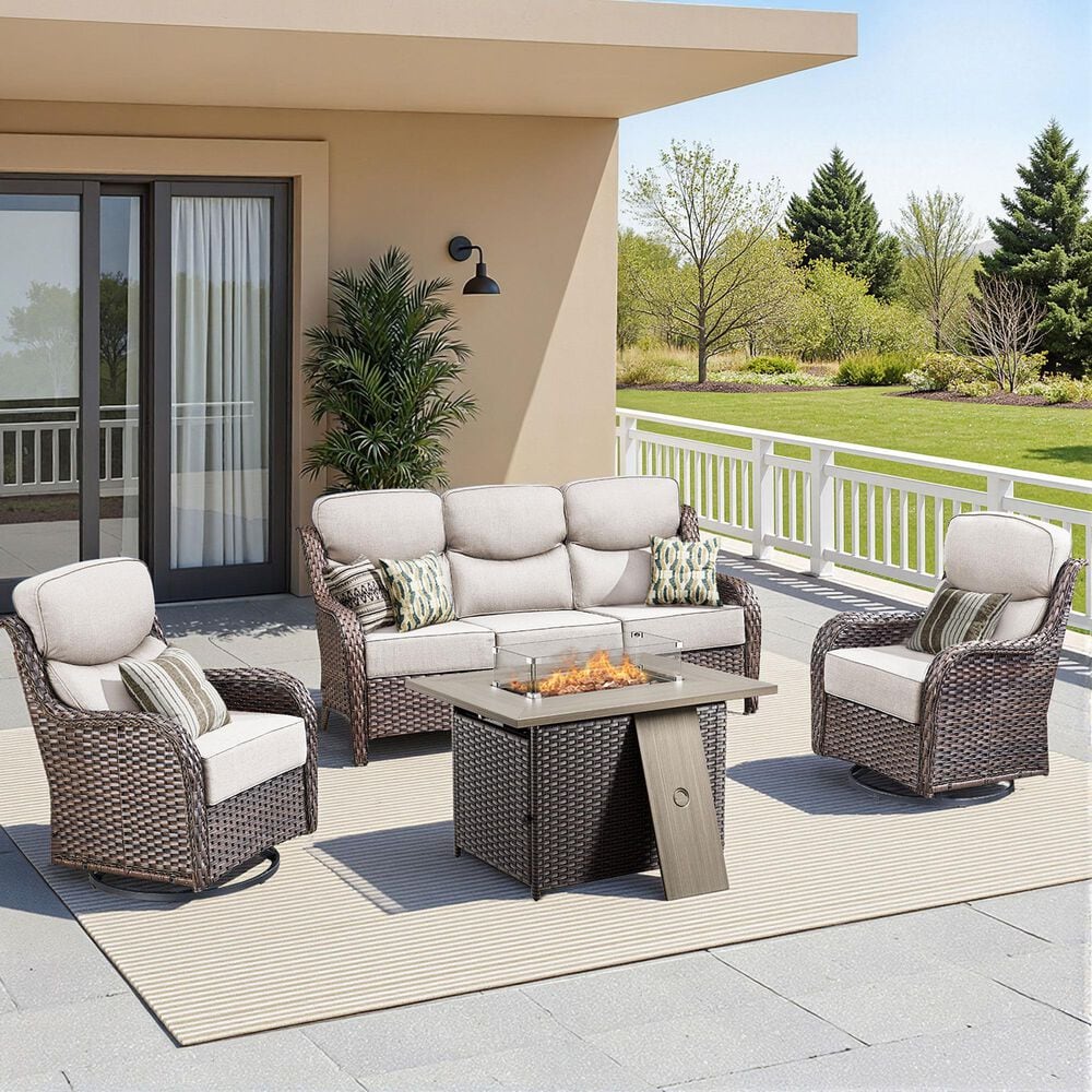 Sunwell Garden Rectangular Fire Pit Table in Brown, , large