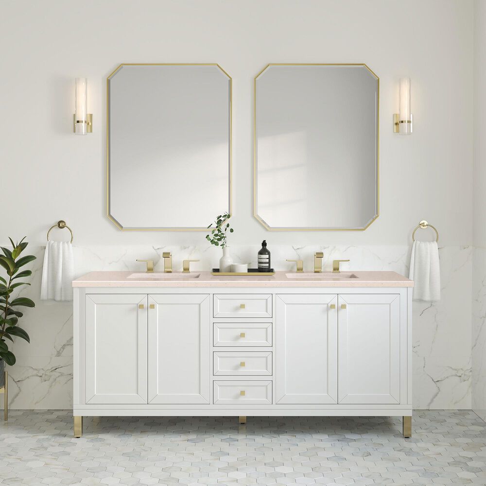 James Martin Vanities Chicago 72&quot; Double Bathroom Vanity in Glossy White with 3 cm Eternal Marfil Quartz Top and Rectangular Sinks, , large