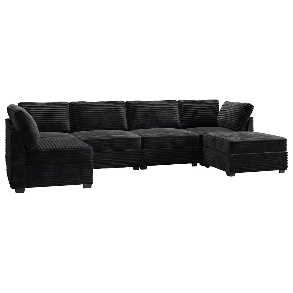HOMLUX 6-Piece Mod Sectional with Chaise in Black, , large
