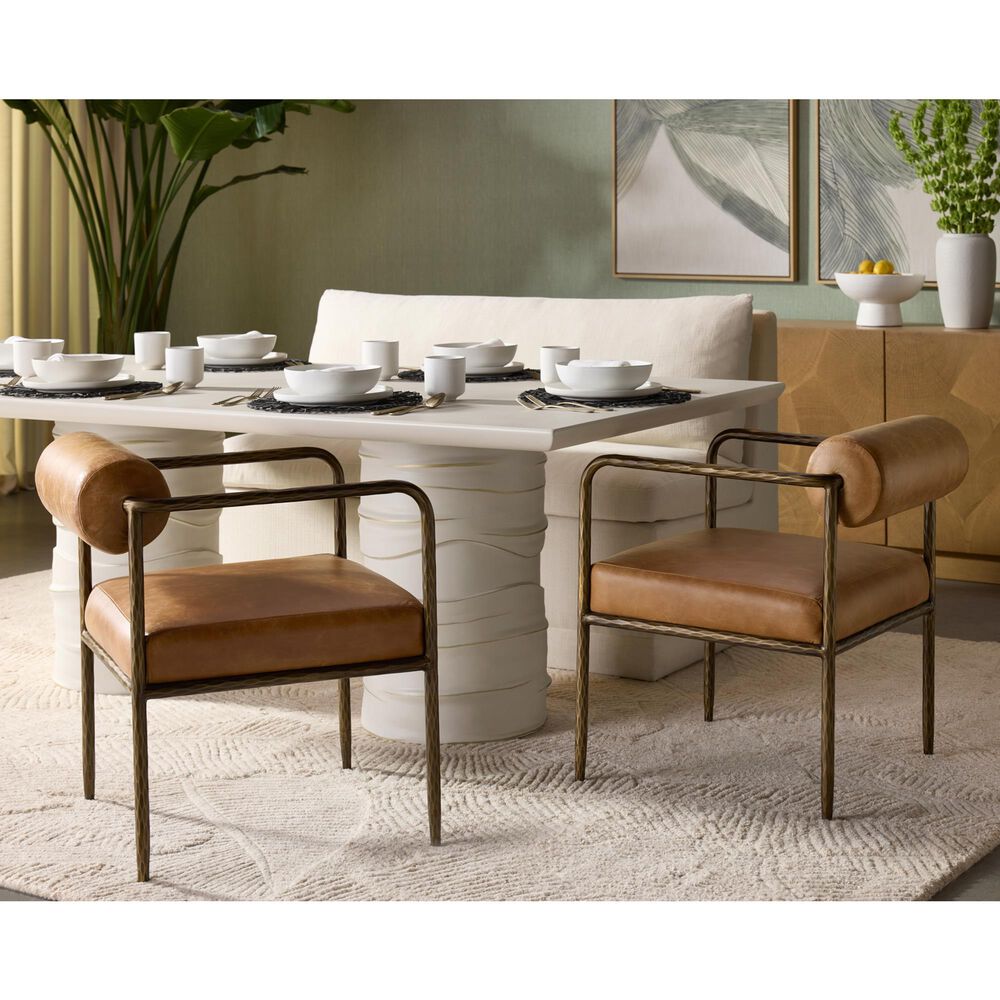 Club Collection By Sunpan Ajani Arm Chair with Tan Cushion in Antique Brass, , large