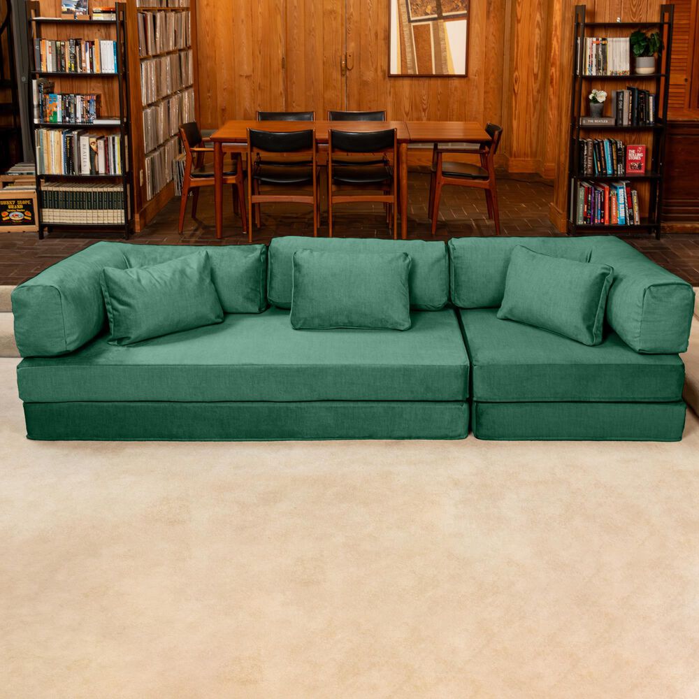 Jaxx Unsofa Stationary Sofa in Peacock Green Velvet, , large