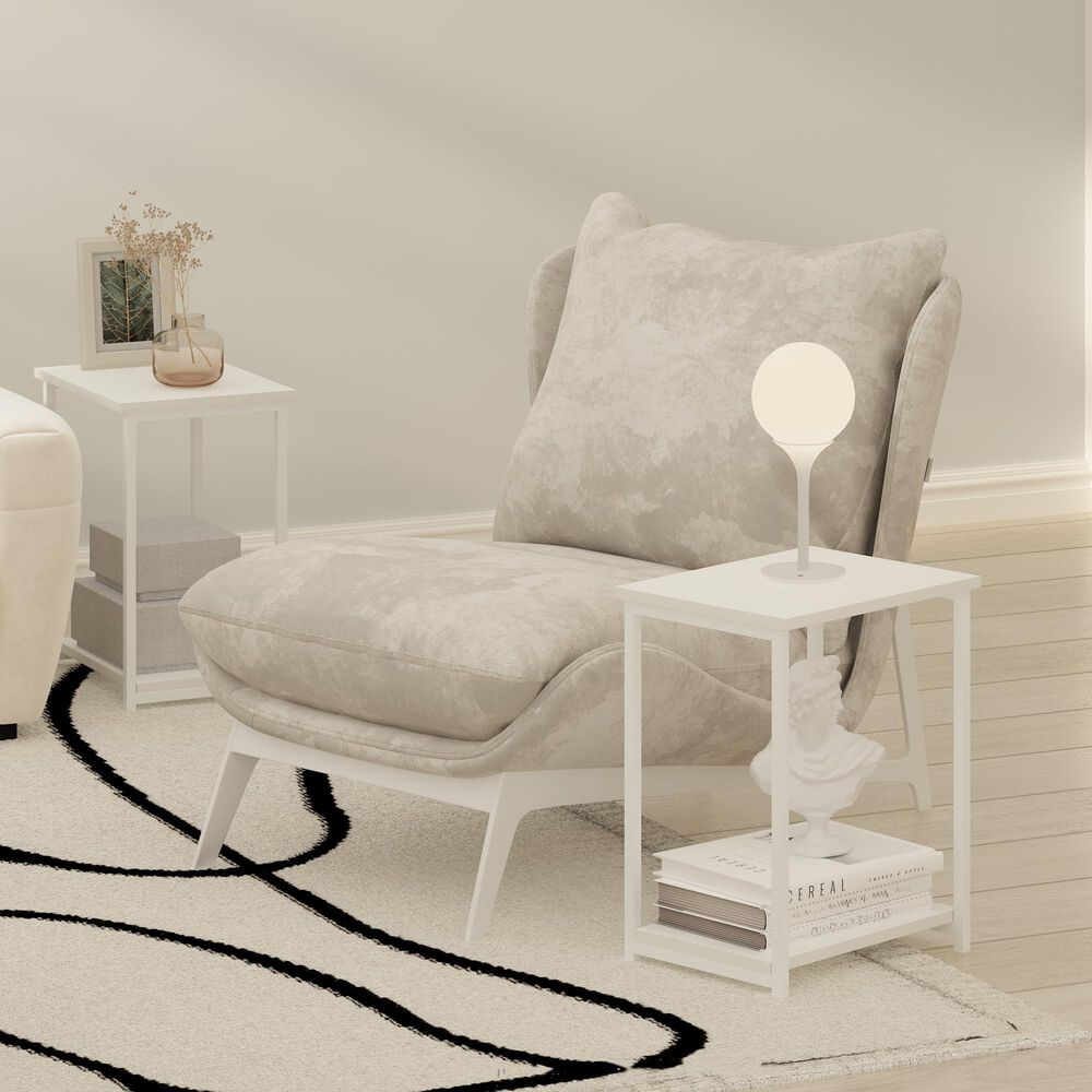 HOMLUX 2-Tier Metal Frame End Table with Open Shelf in White (Set of 2), , large