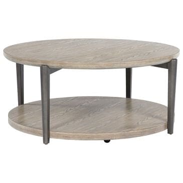 Ashley Dyonton Round Cocktail Table in Light Grayish Brown and Gunmetal, , large