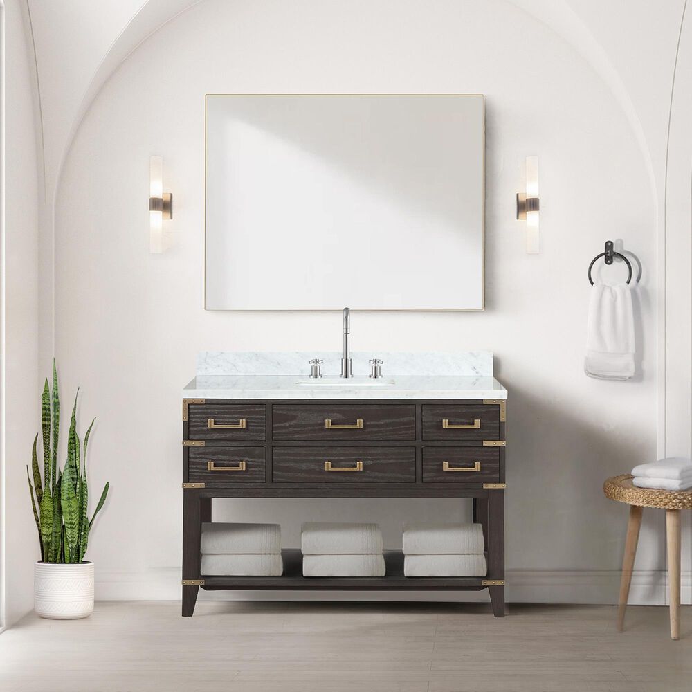 Lexora Home Norwalk 48&quot; Single Bathroom Vanity in Brown Oak with White Carrara Marble Top  and Rectangle Sink, , large
