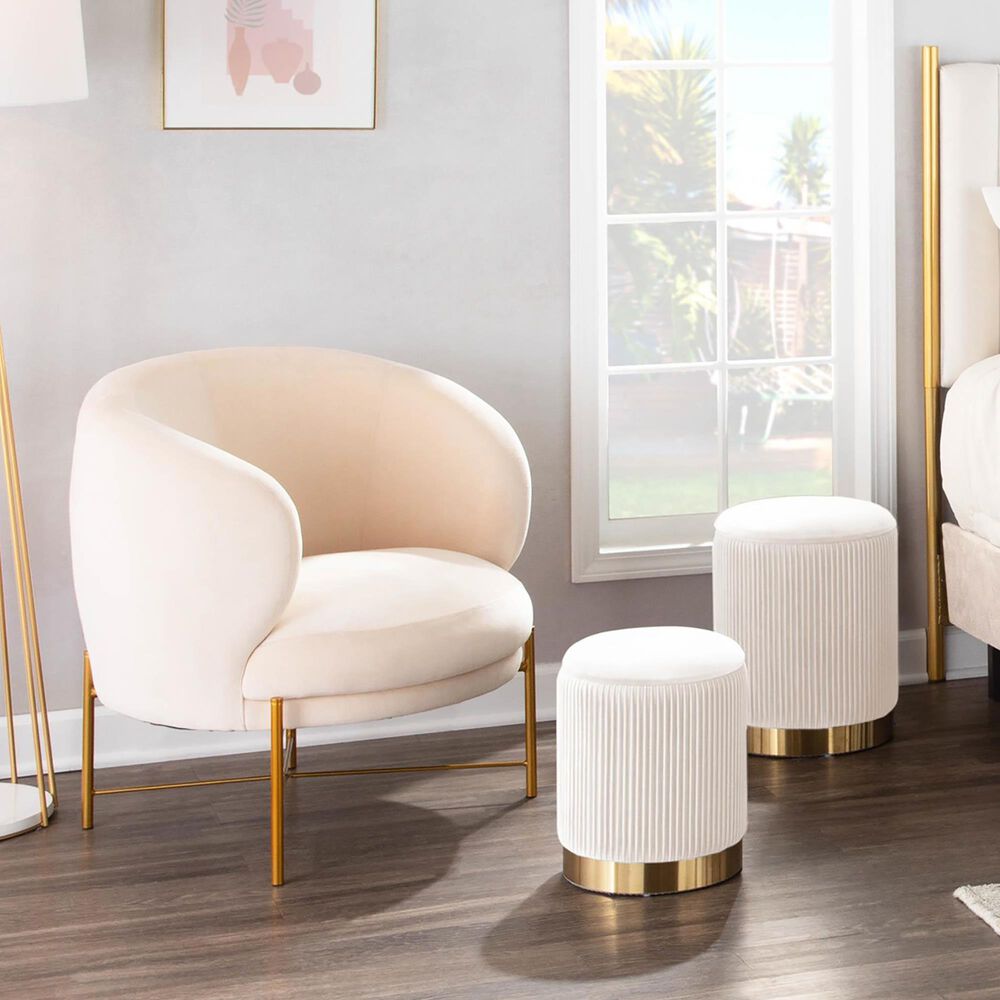 Lumisource Marla 2-Piece Nesting Pleated Ottoman Set in Cream, , large